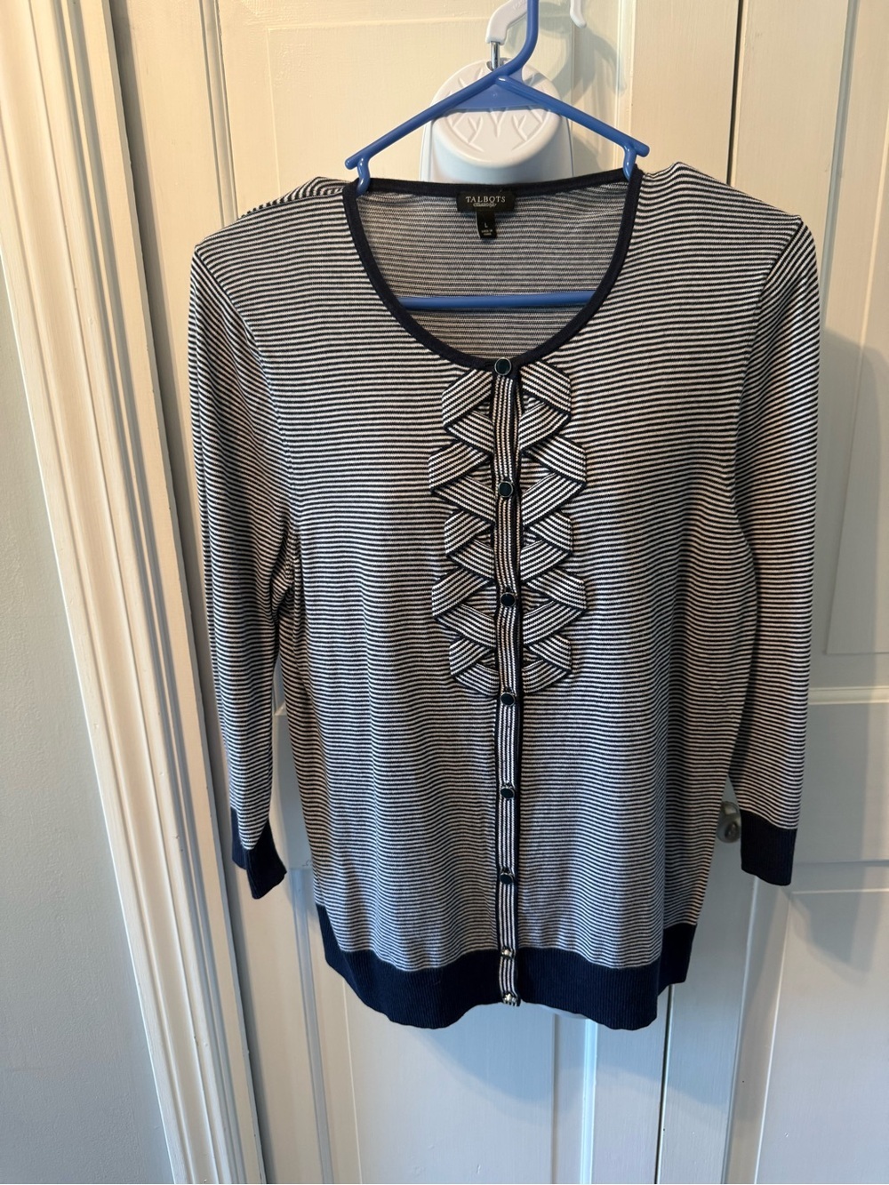 Talbots Navy & White Striped Knit Top with Crew Neck NWOT